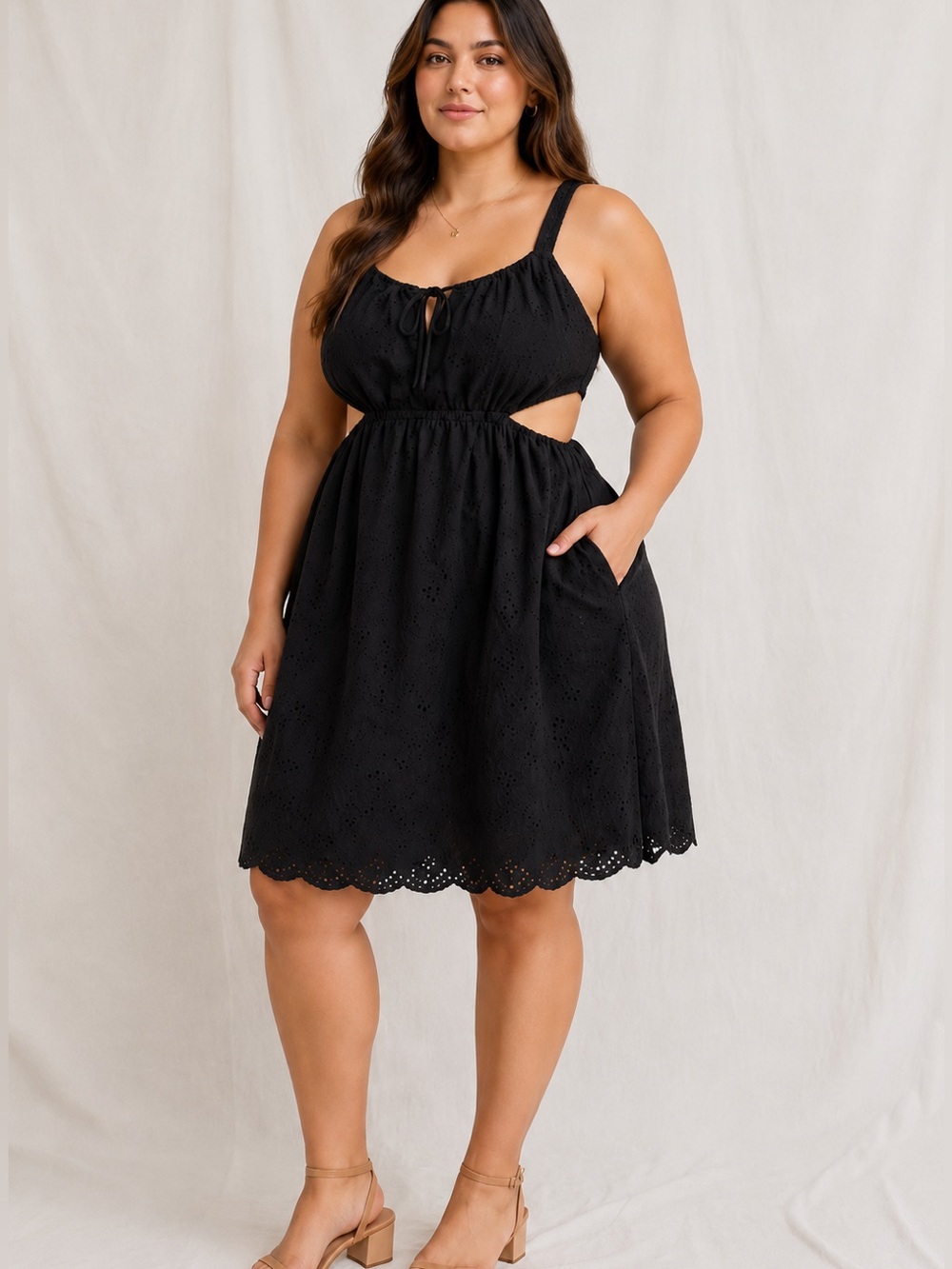 American Eagle Black Eyelet Side-Cutout Mini Dress